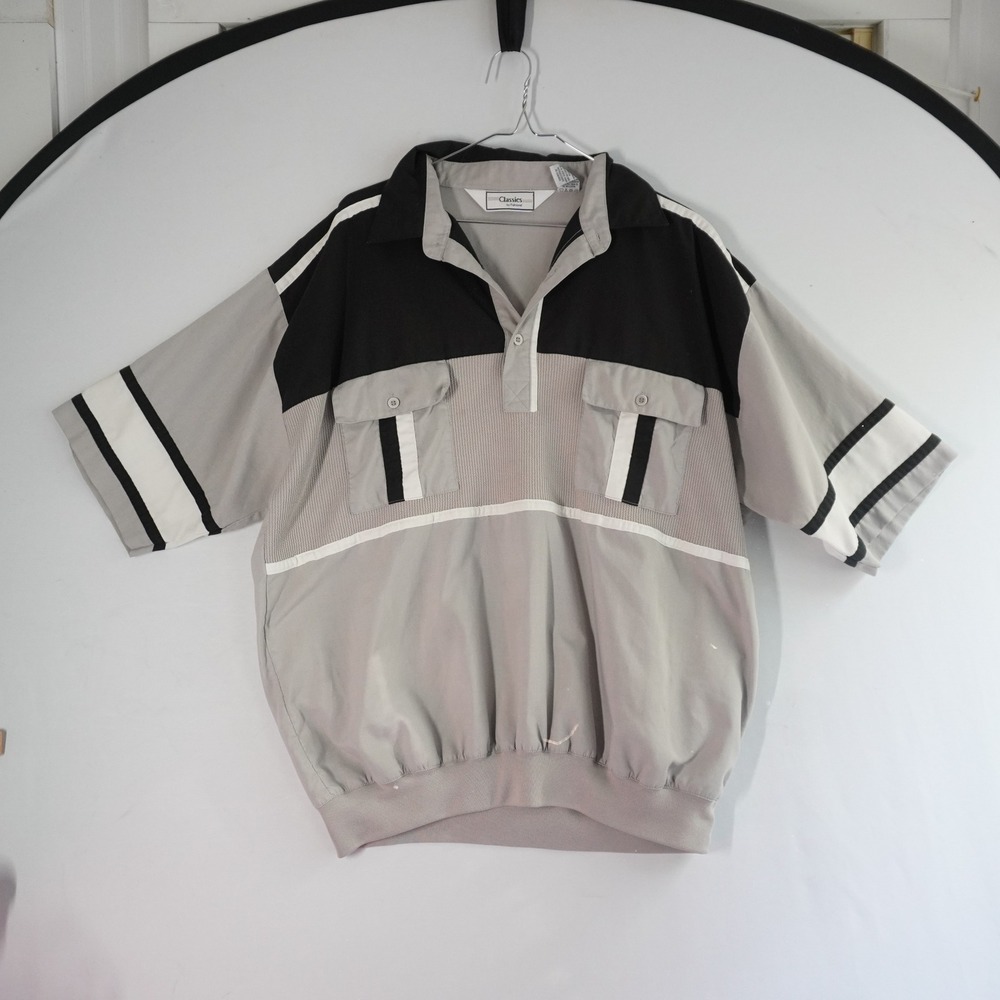 Classics by Palm‎ Island Mens XL Color Block Polo Shirt Short Sleeve Gray Black